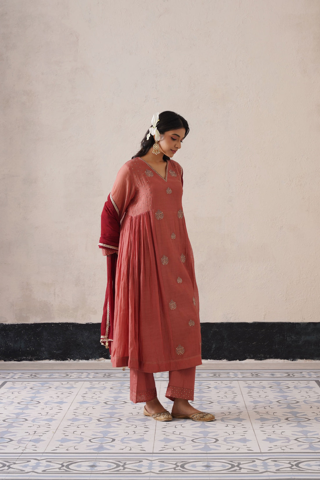 Peach Pink Pannel Kurta Set