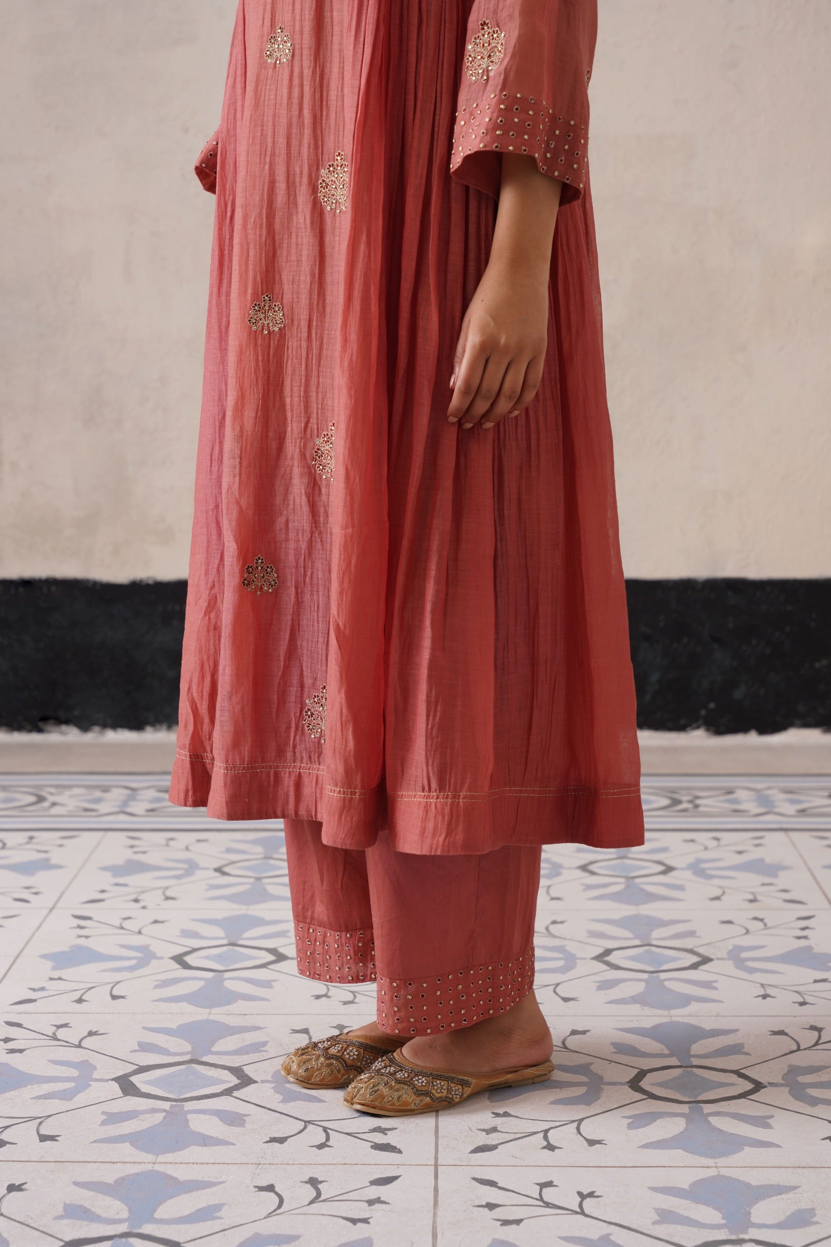 Peach Pink Pannel Kurta Set