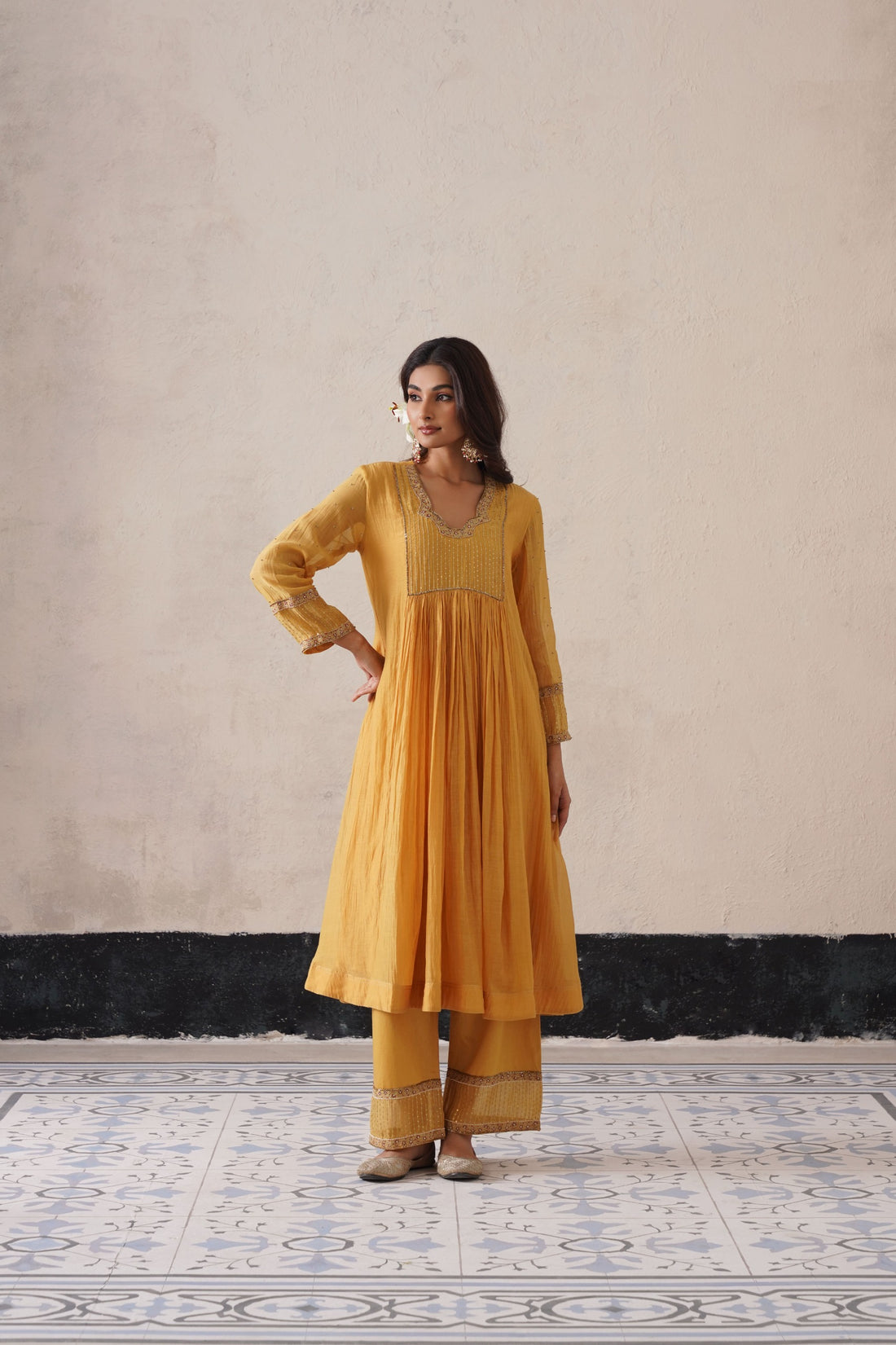 Yellow Gather Kurta Set