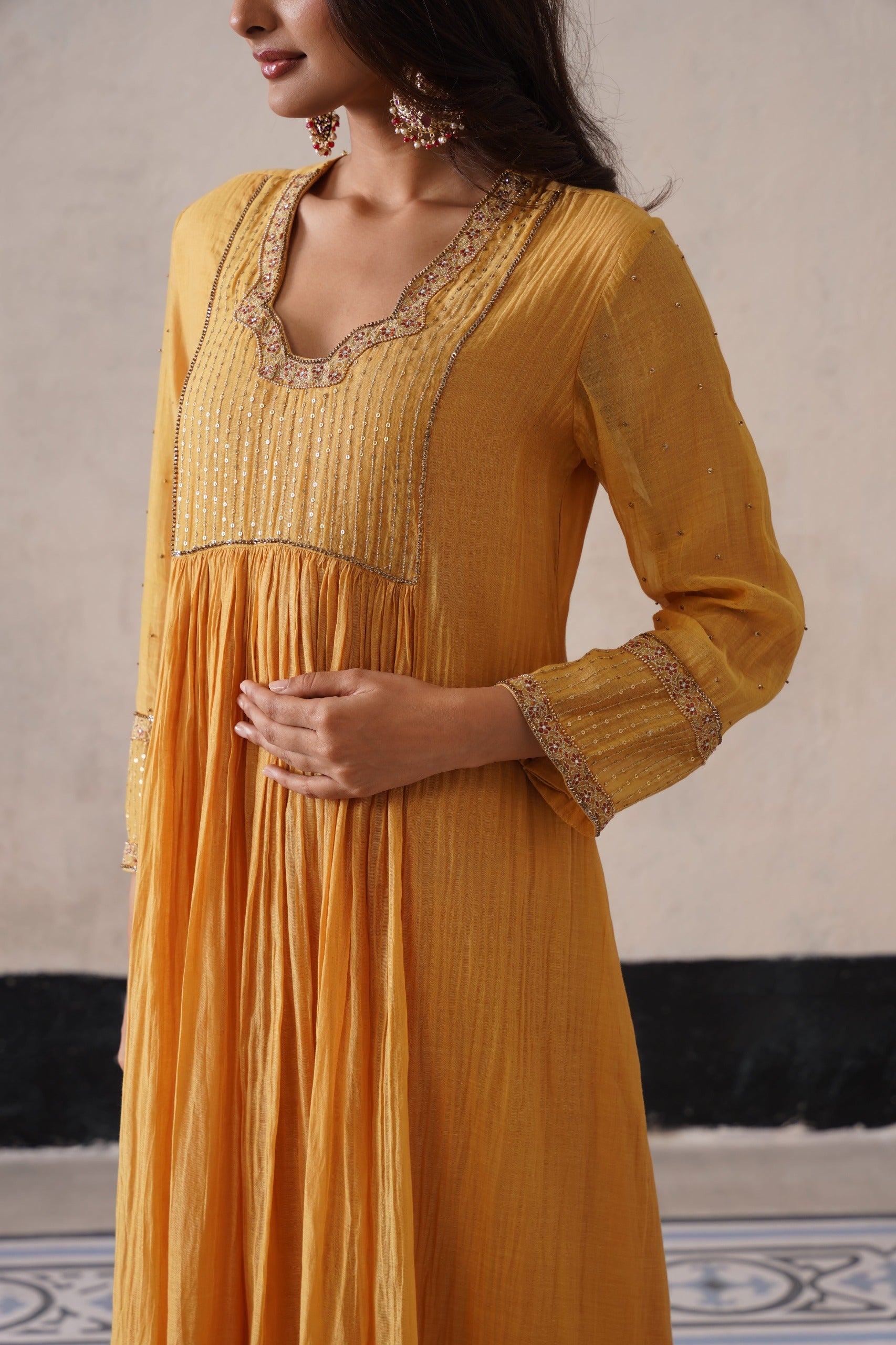 Yellow Gather Kurta Set