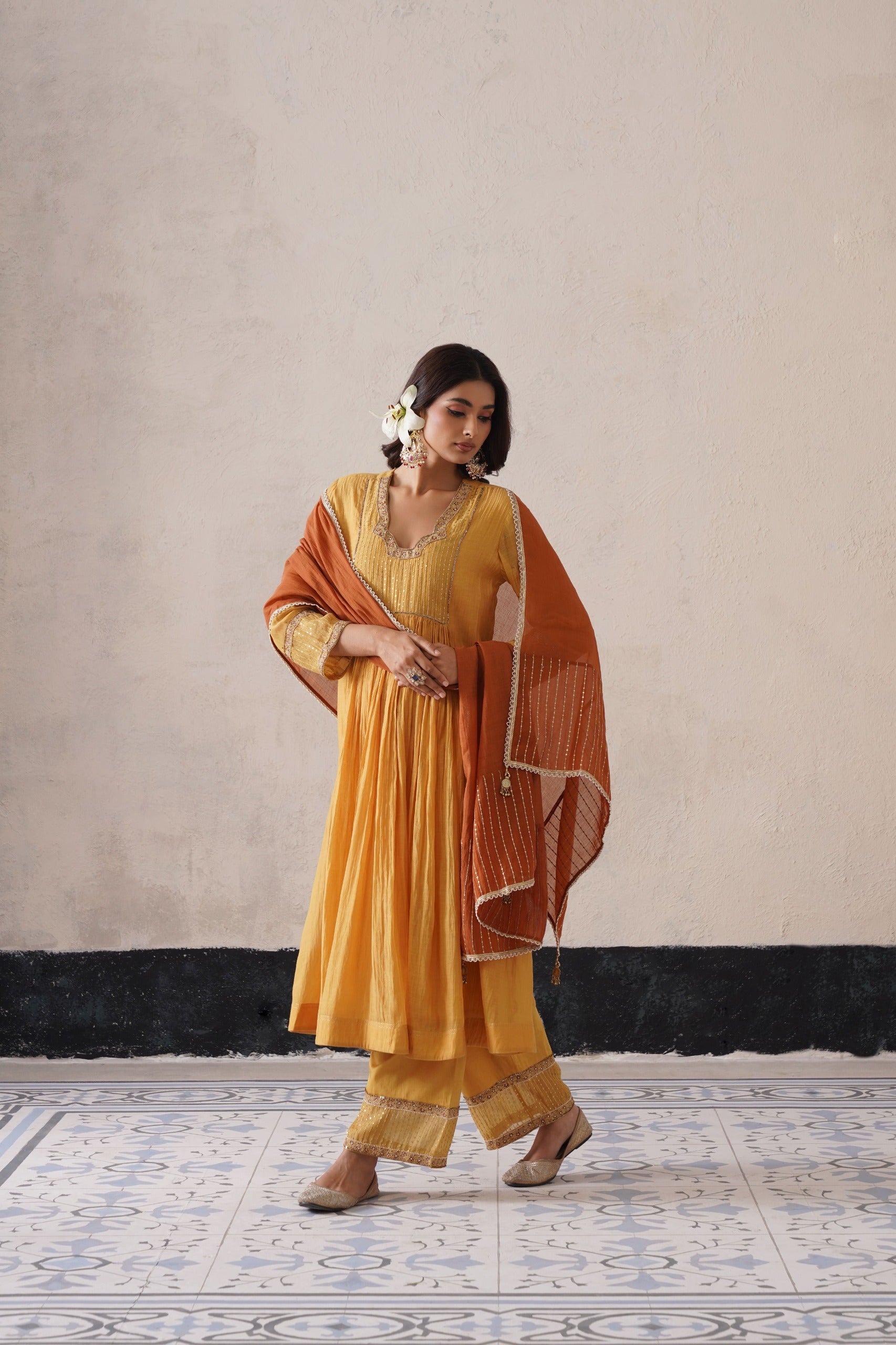 Yellow Gather Kurta Set