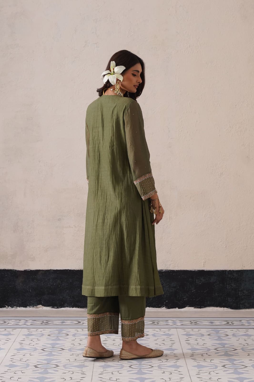 Olive Green Gather Kurta Set