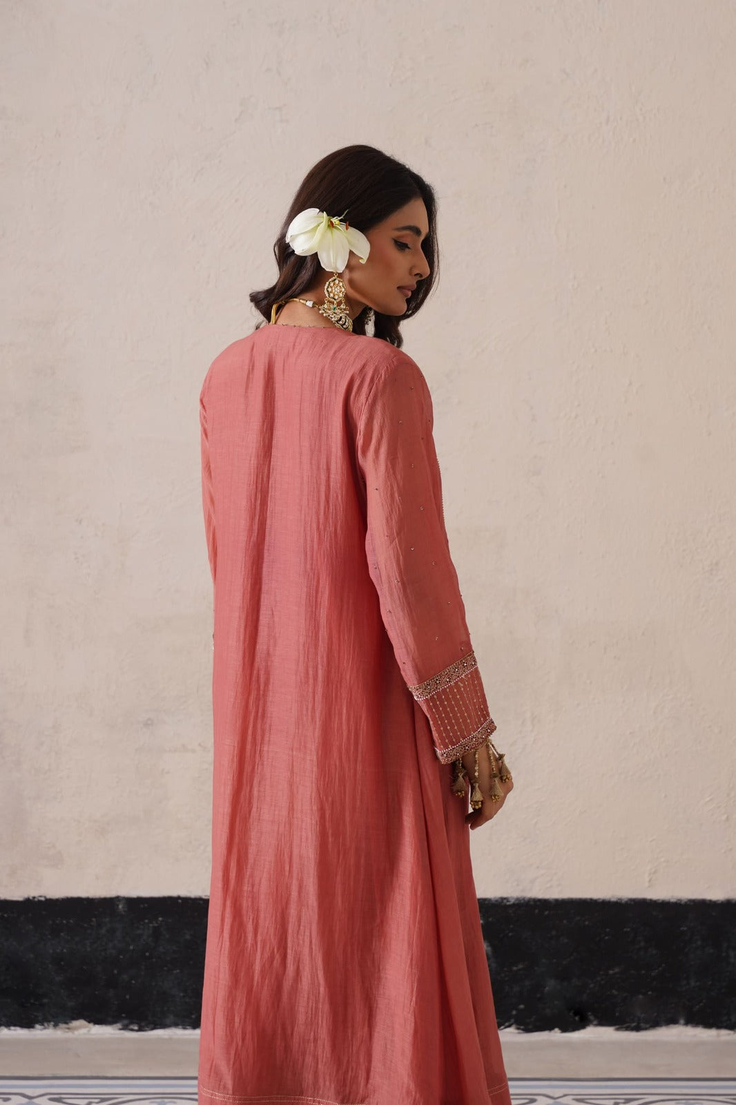 Peach Pink Gather Kurta Set