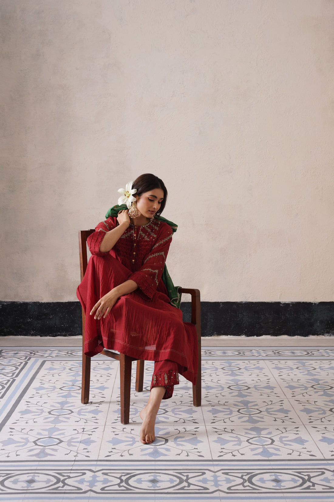 Mahroon Pintuck Kurta Set
