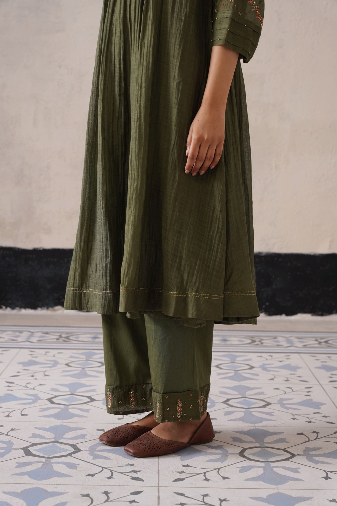 Olive Green Pintuck Kurta Set