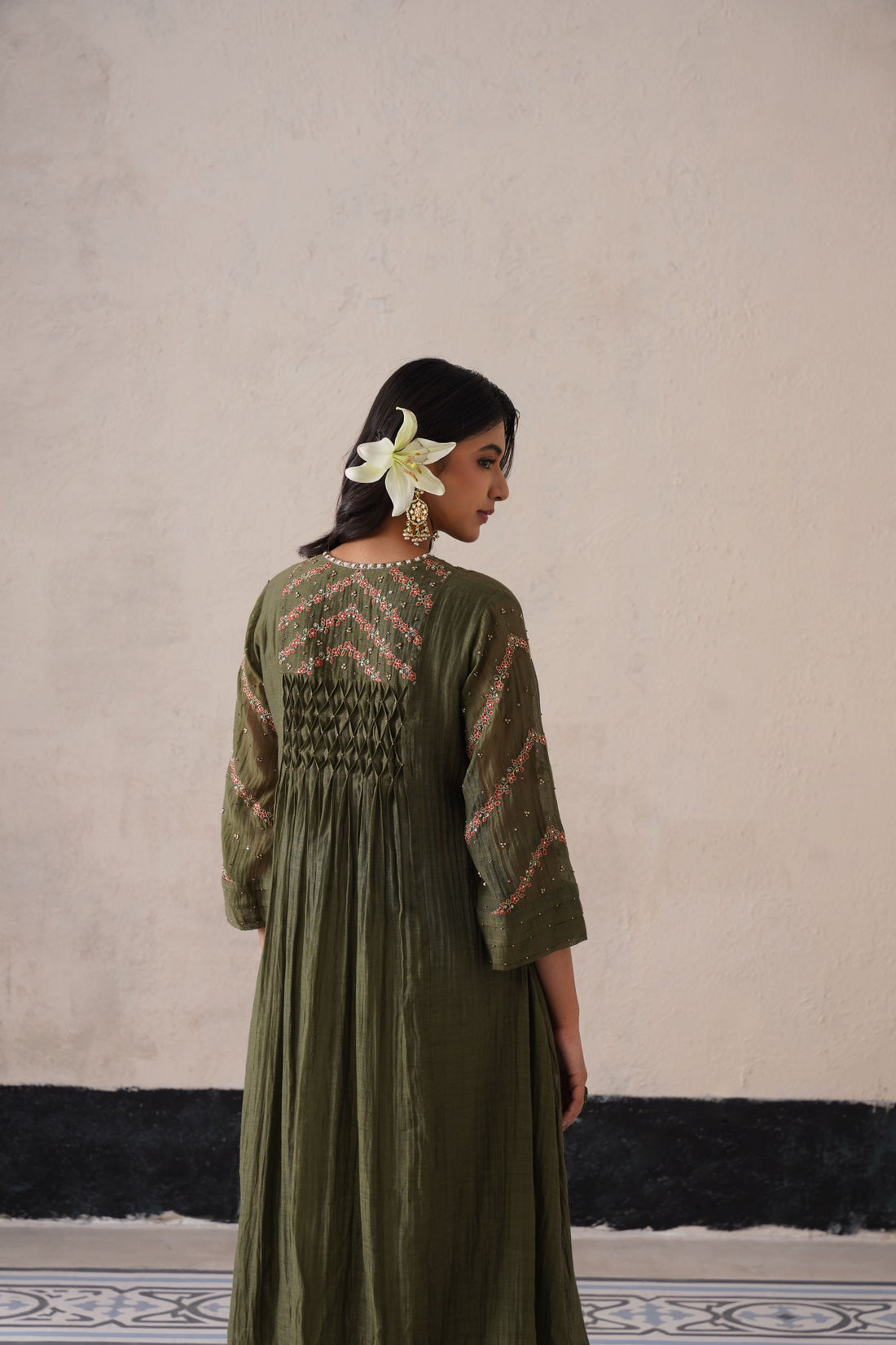 Olive Green Pintuck Kurta Set