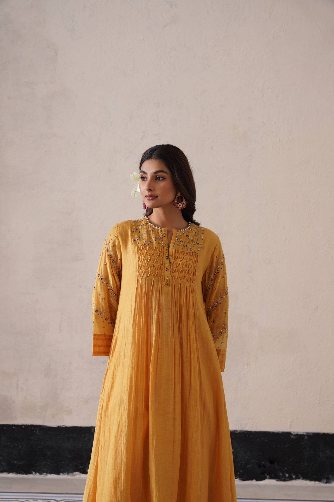 Yellow Pintuck Kurta Set