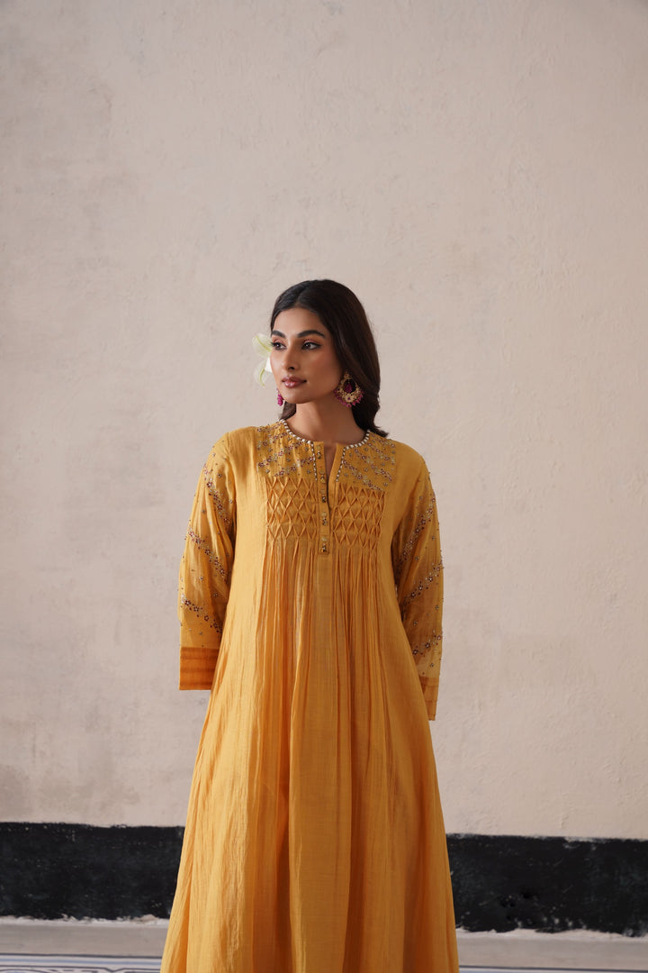 Yellow Pintuck Kurta Set