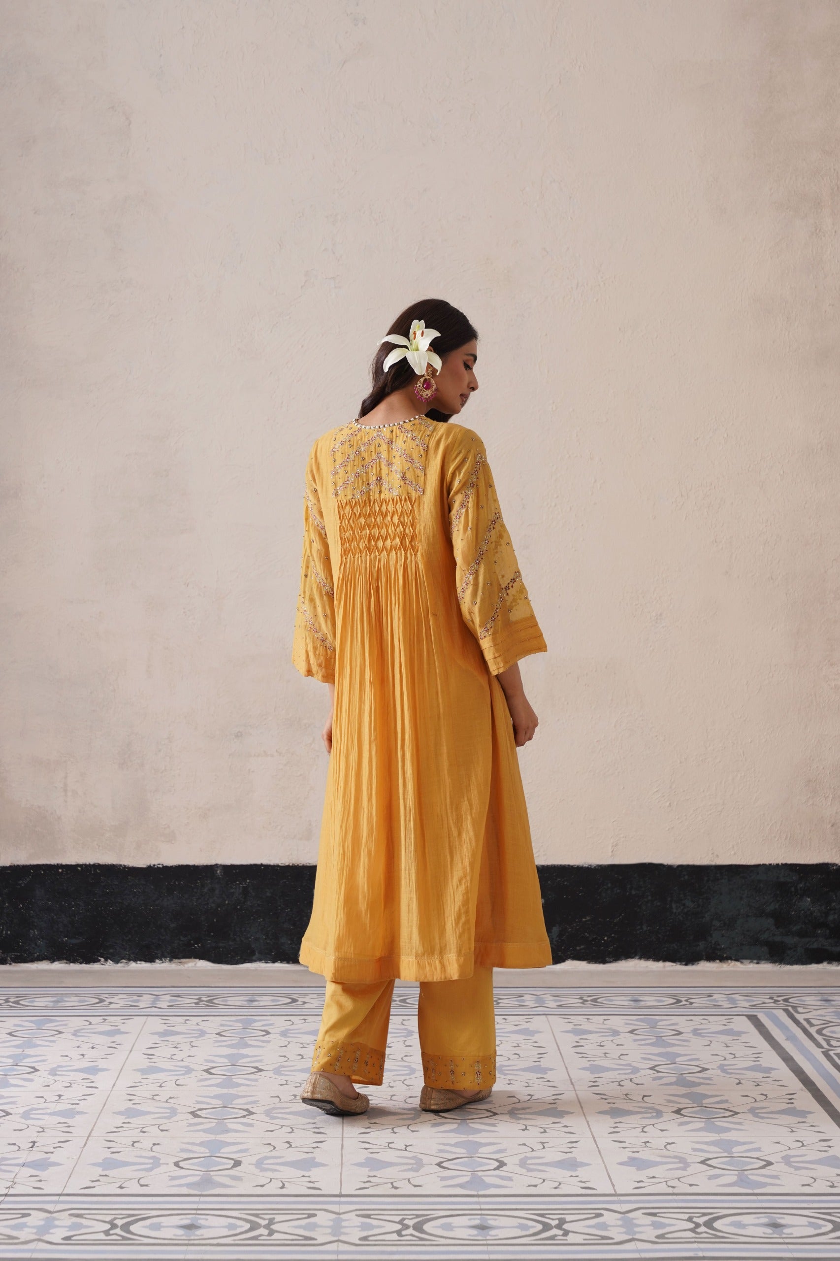 Yellow Pintuck Kurta Set