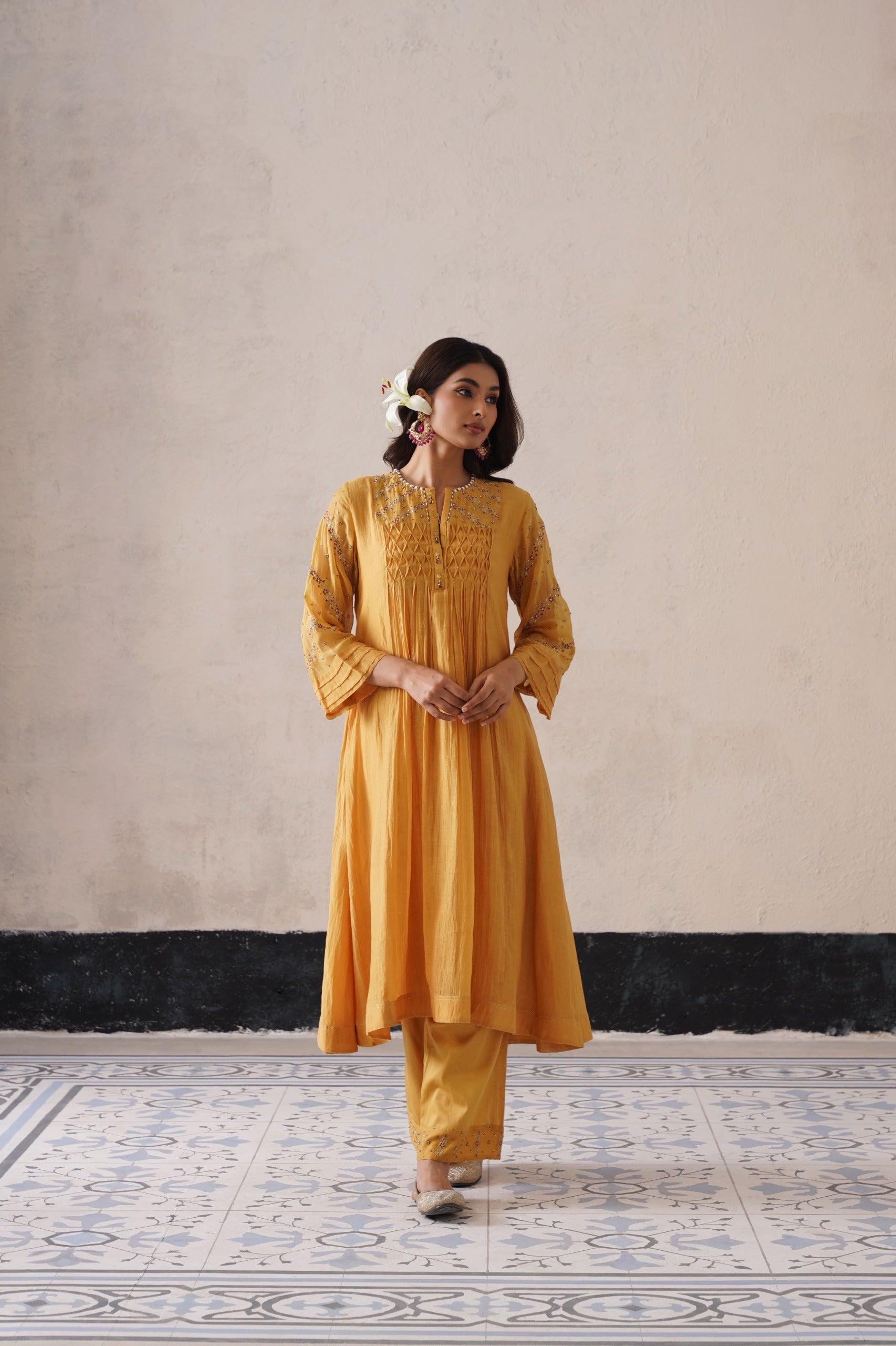 Yellow Pintuck Kurta Set