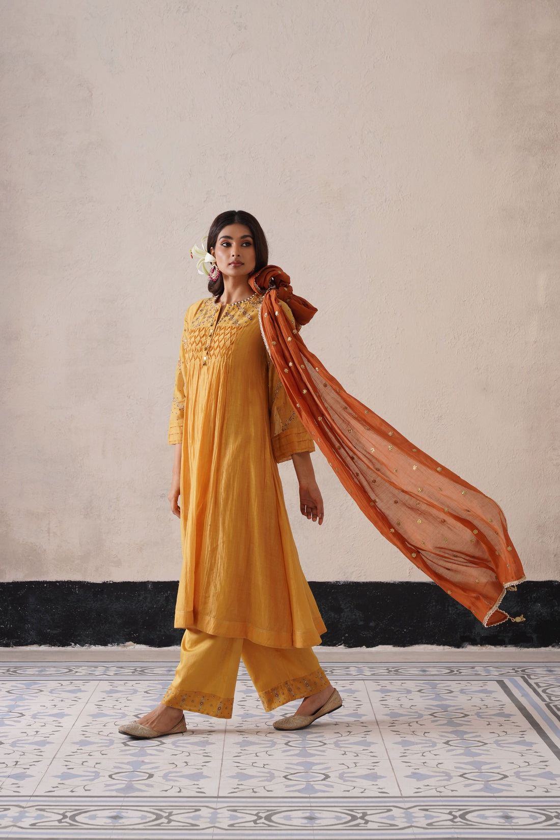 Yellow Pintuck Kurta Set