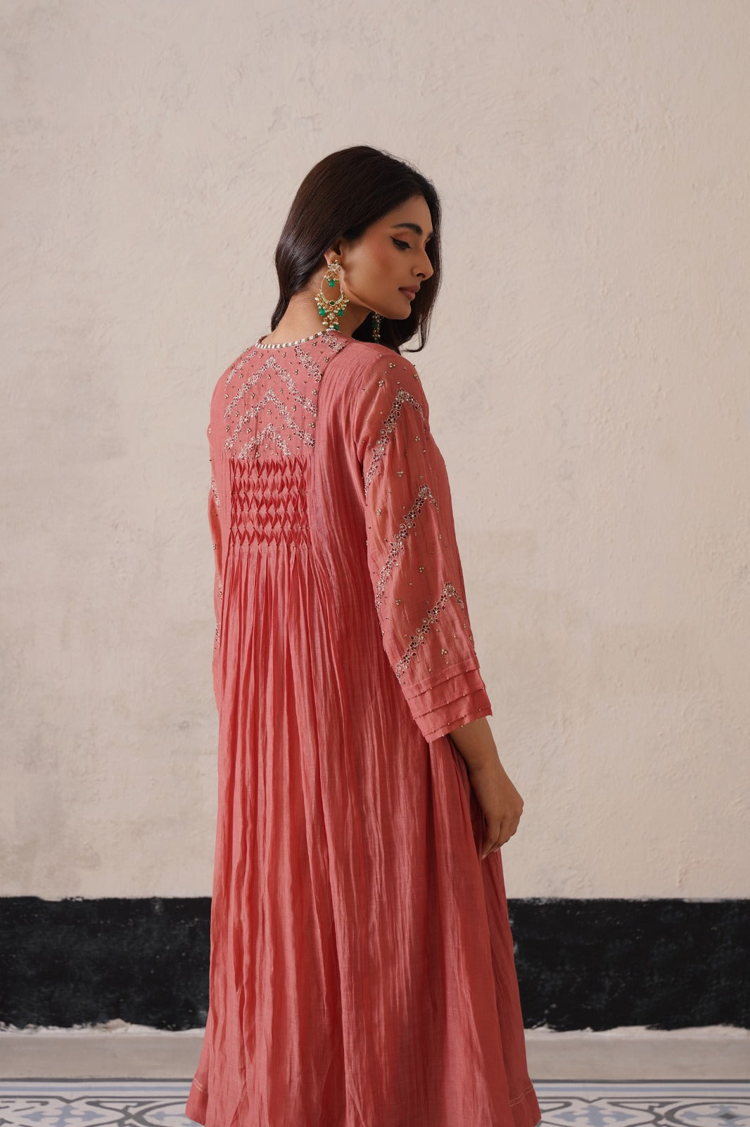 Peach Pink Pintuck Kurta Se