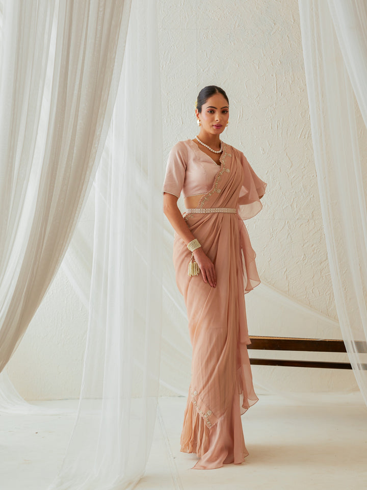 Reshami Raat pre drape peach nude