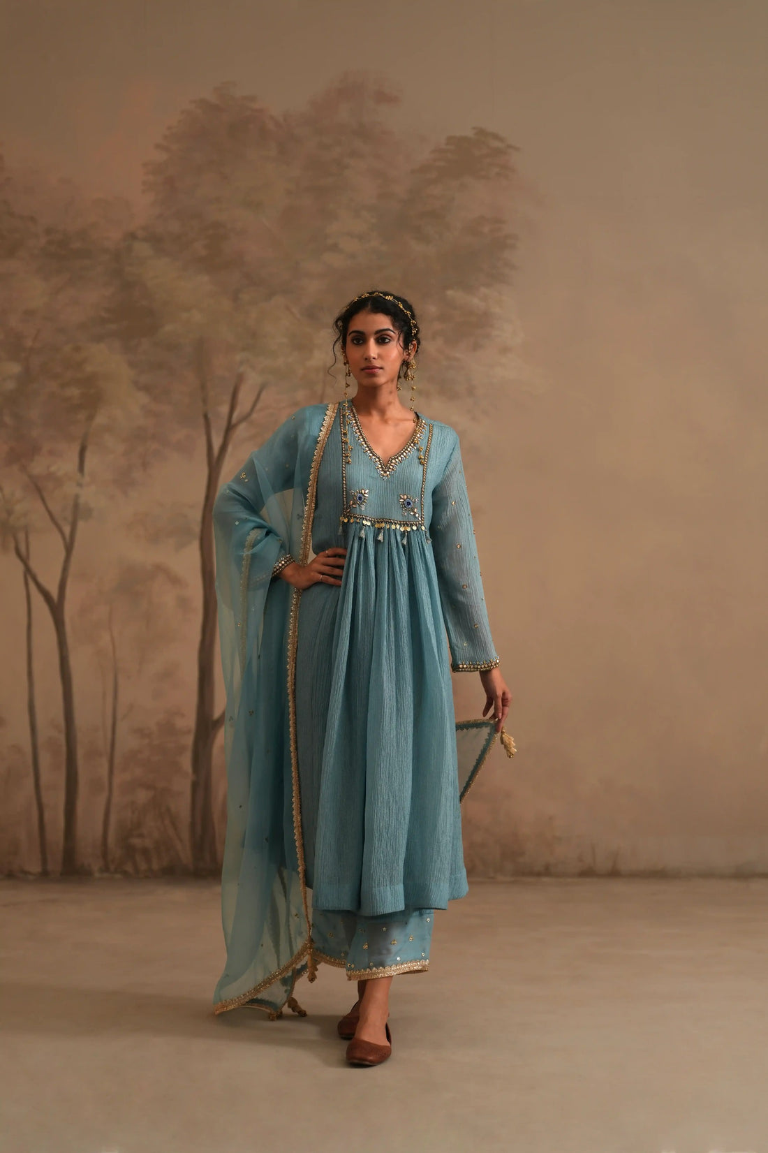 Prussian Blue Heer Nahar Box Pleated