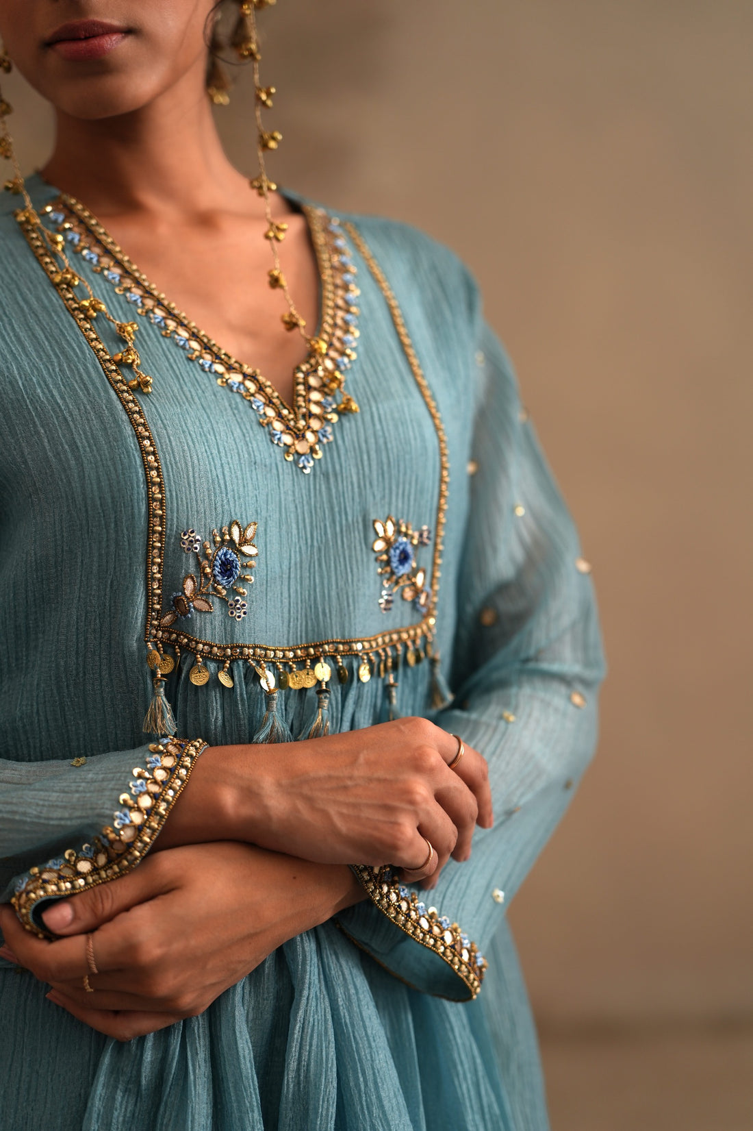 Prussian Blue Heer Nahar Box Pleated