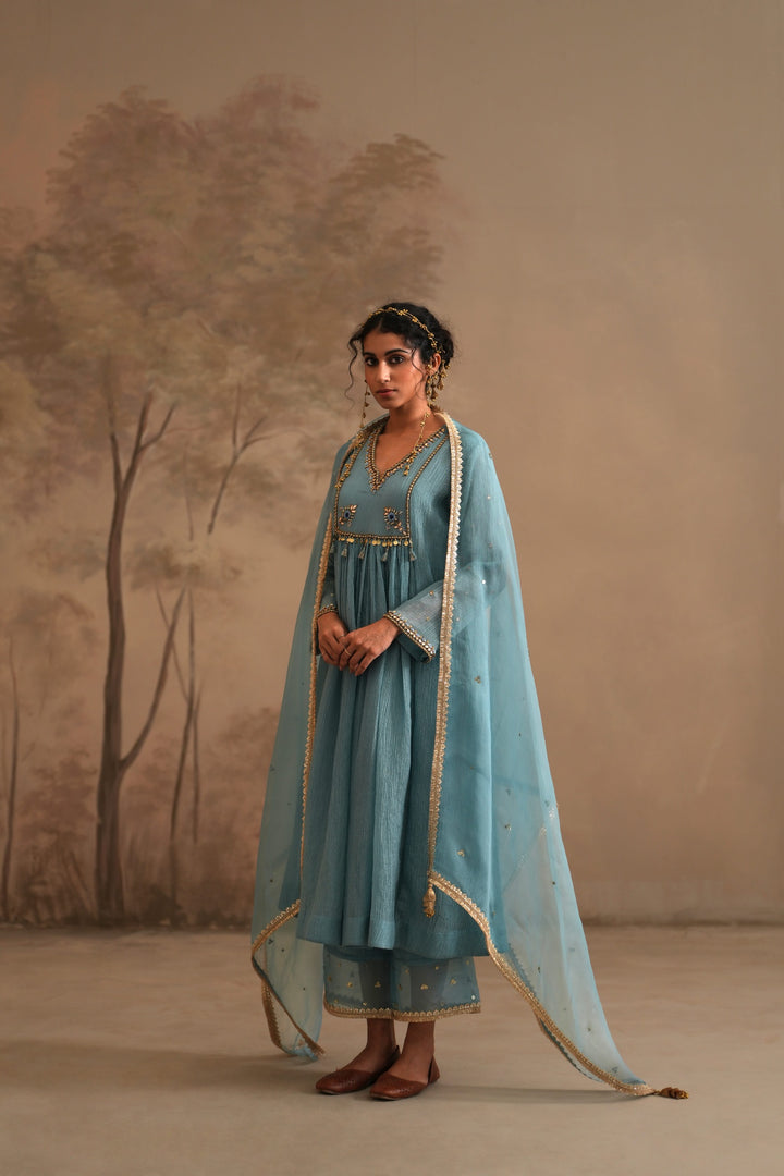Prussian Blue Heer Nahar Box Pleated