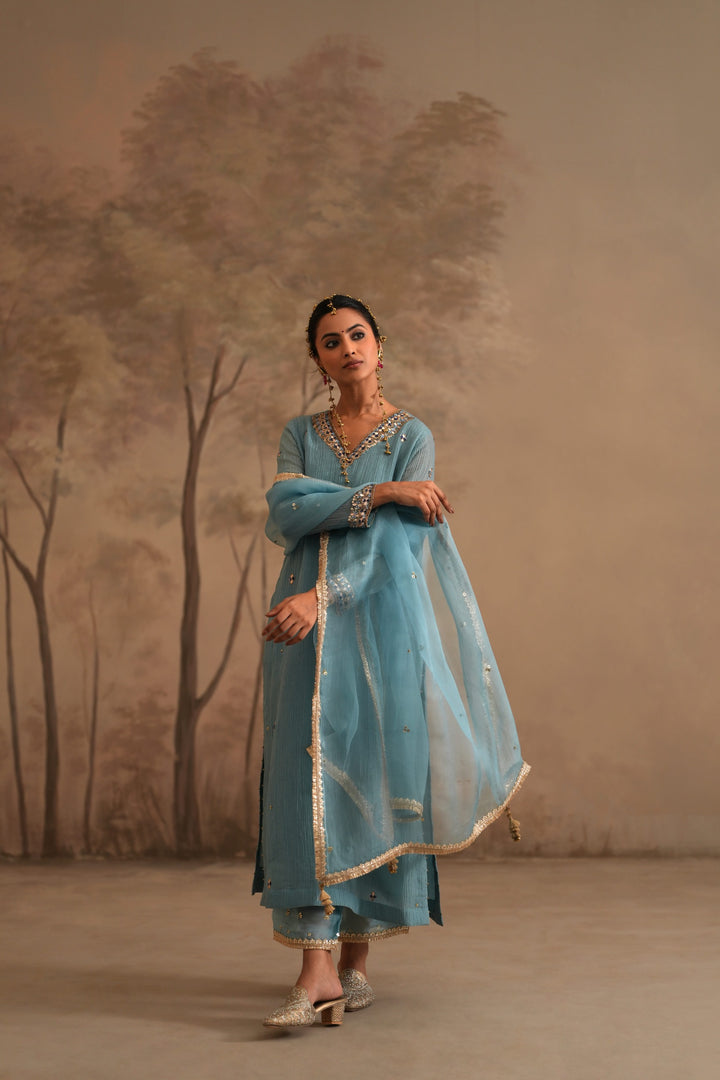 Prussian Blue Heer Oorja Straight Kurta Set