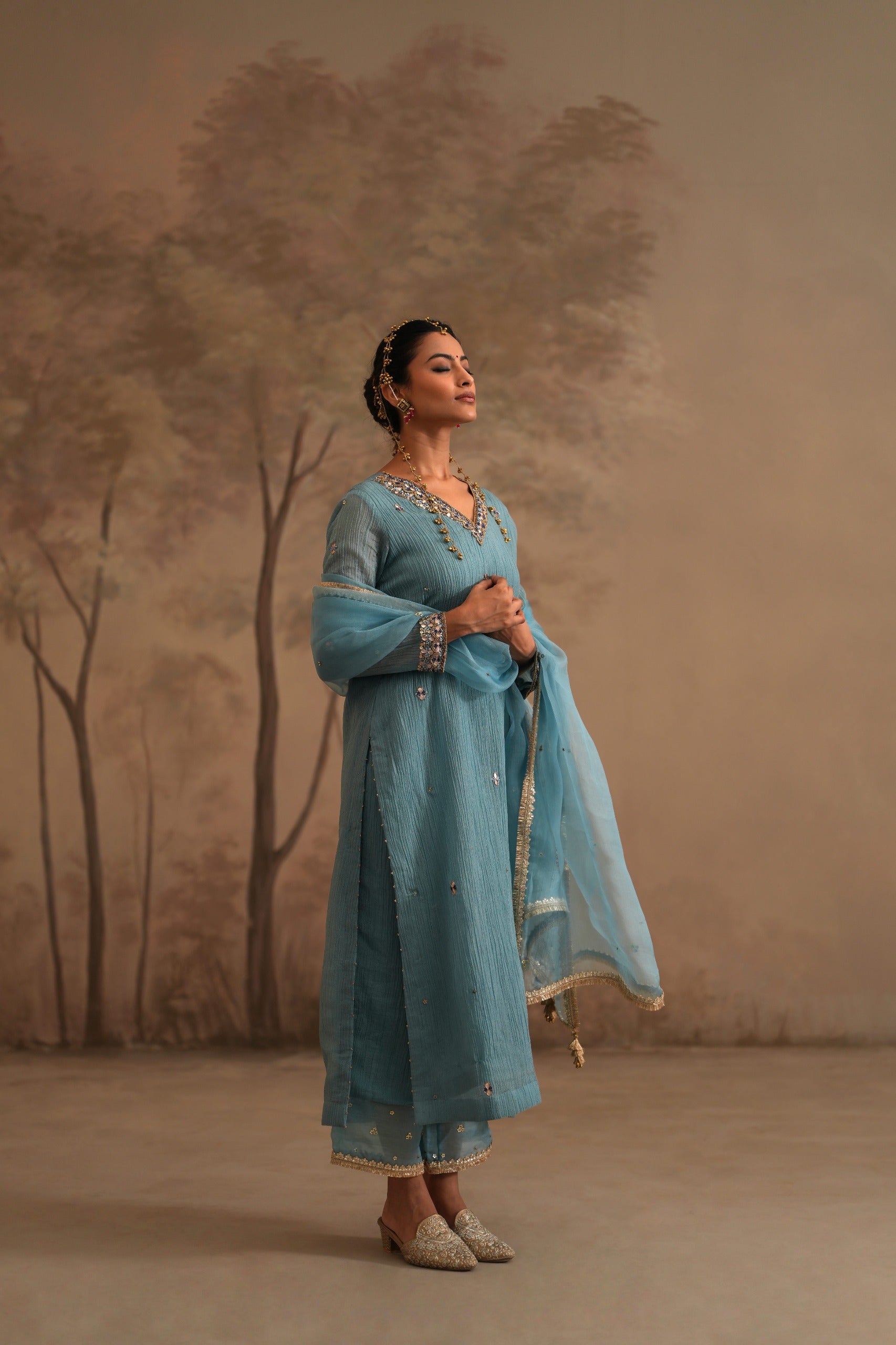 Prussian Blue Heer Oorja Straight Kurta Set