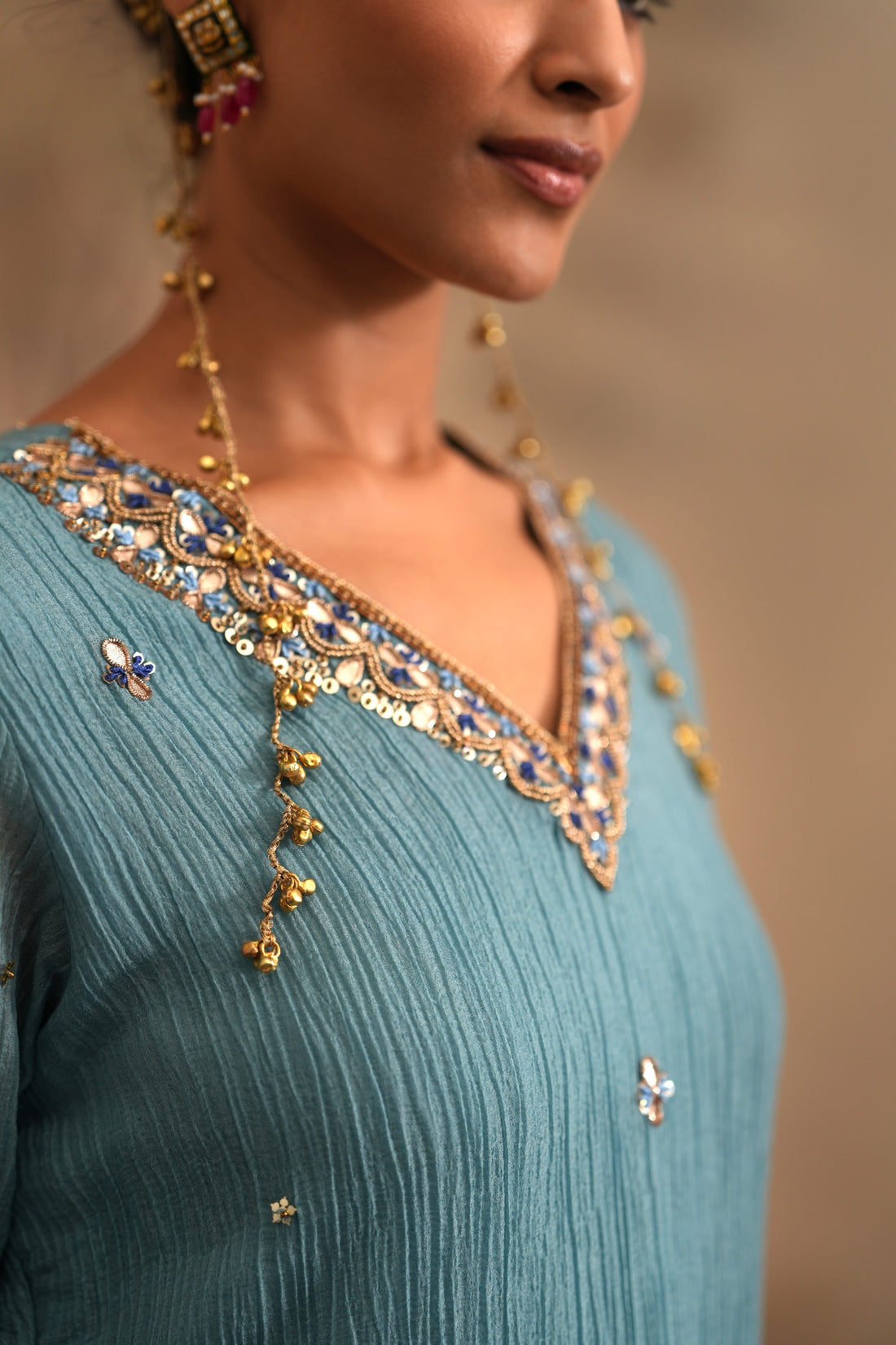 Prussian Blue Heer Oorja Straight Kurta Set
