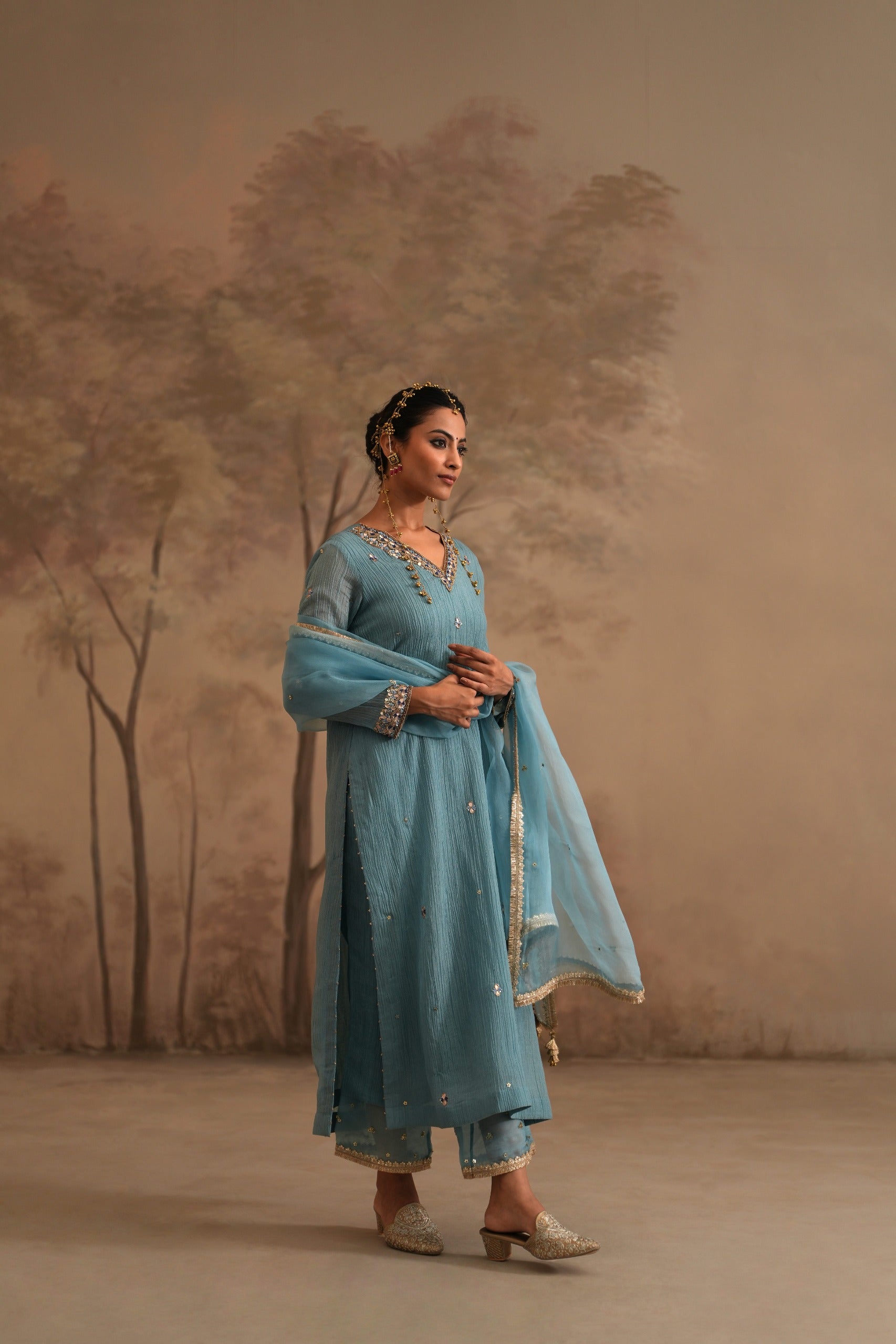 Prussian Blue Heer Oorja Straight Kurta Set