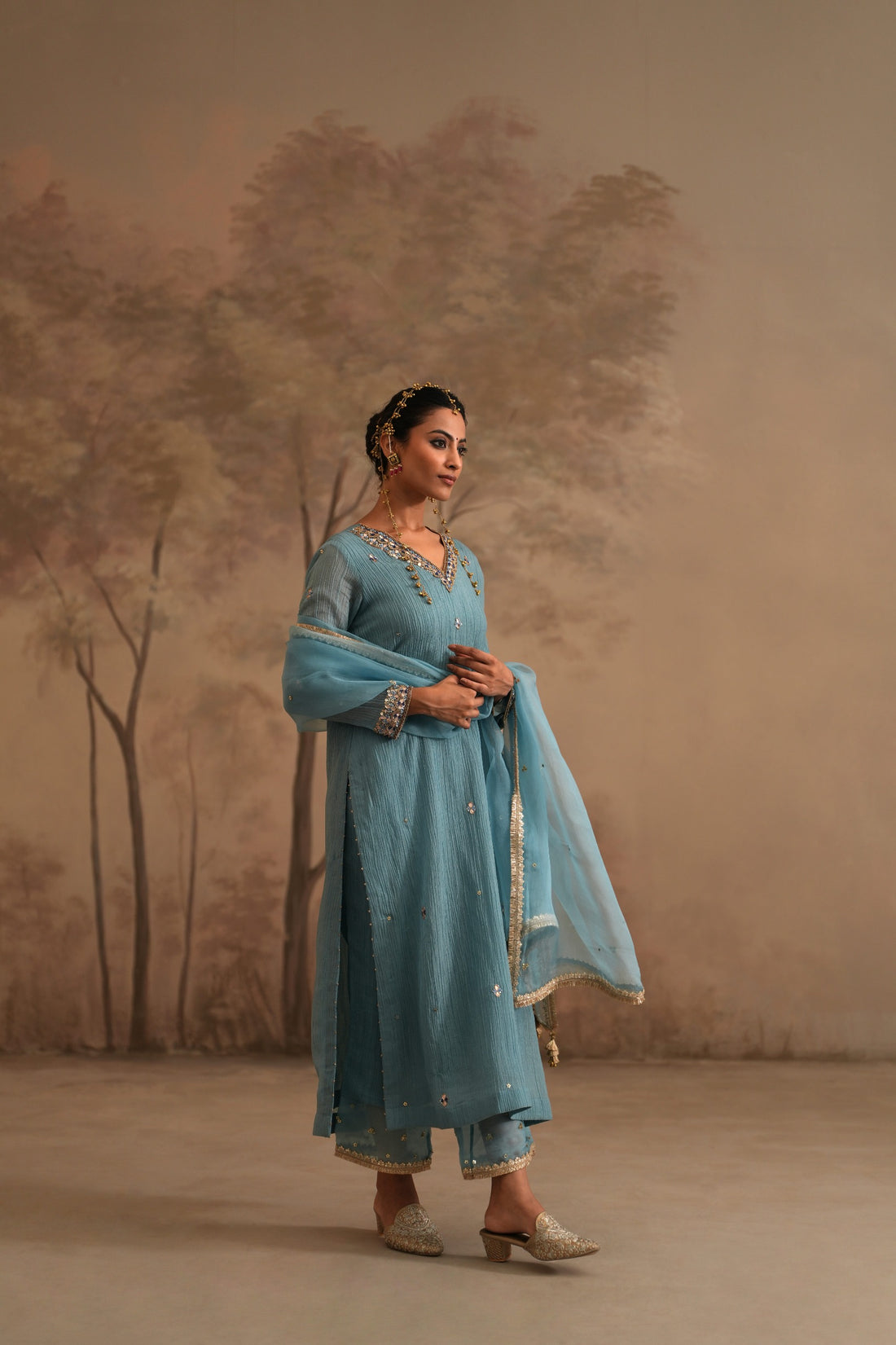 Prussian Blue Heer Oorja Straight Kurta Set