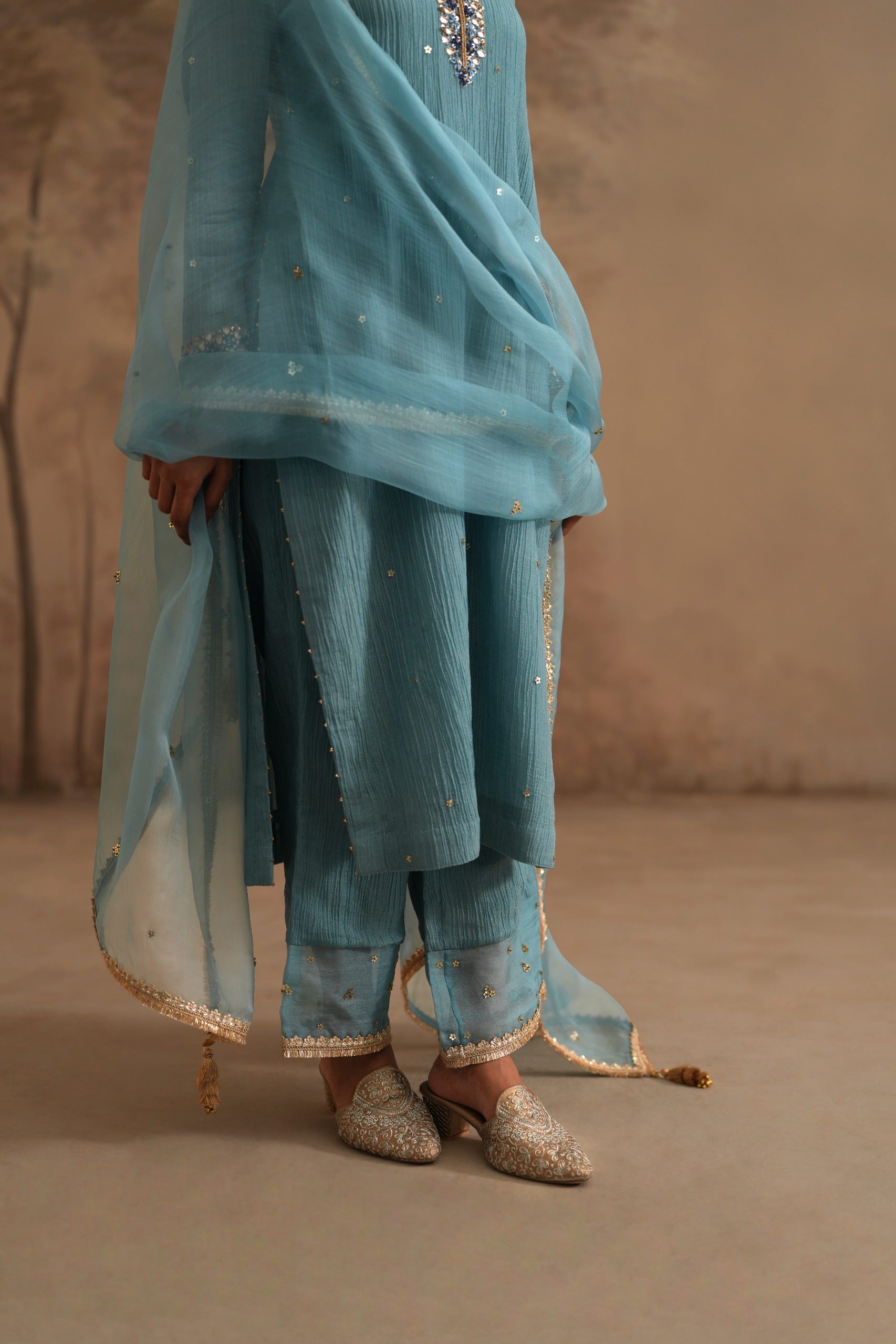 Prussian Blue Heer Pahal Straight Kurta Set