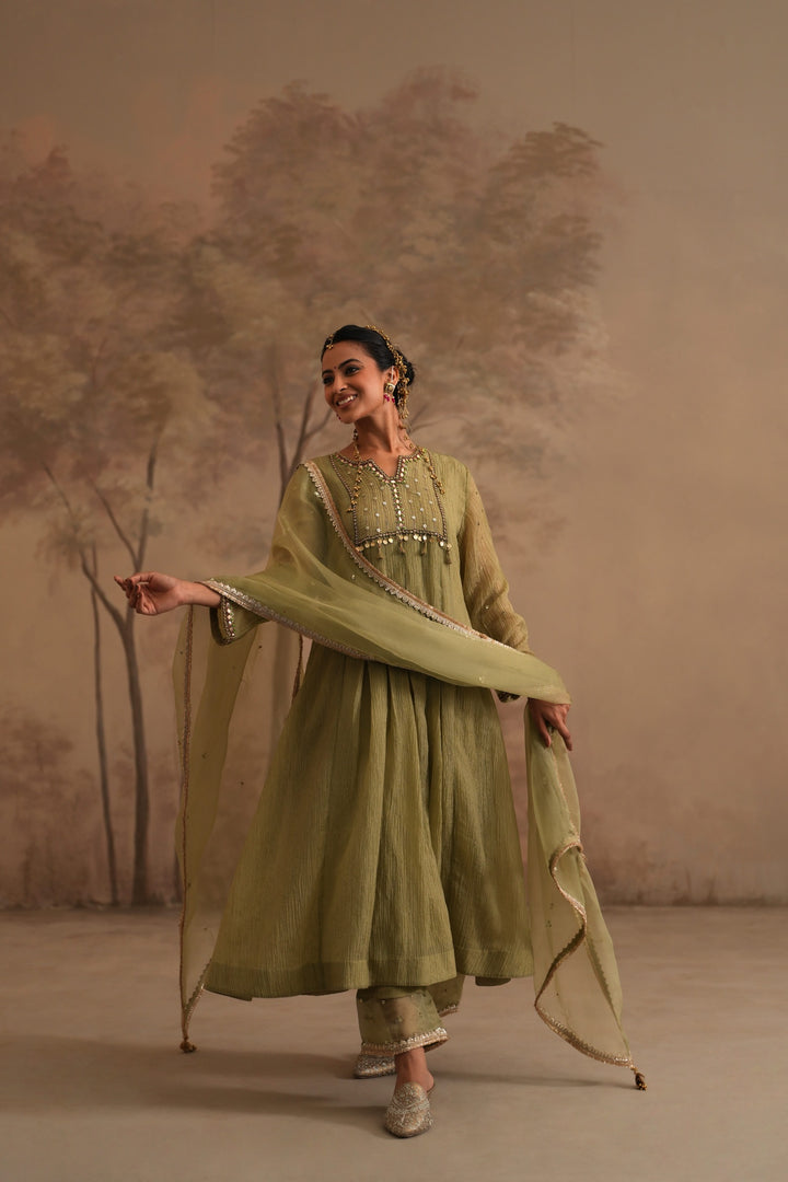 Olive Green Heer Inara Box Pleated