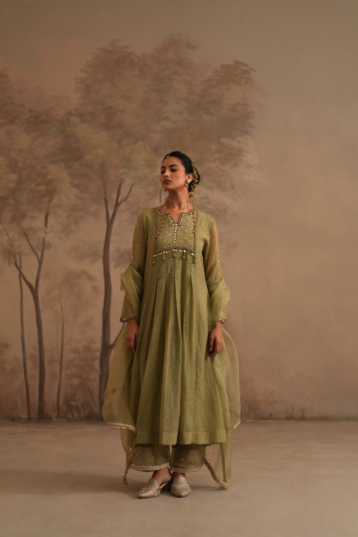 Olive Green Heer Inara Box Pleated